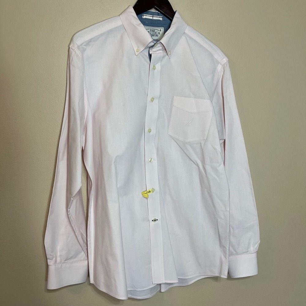 Nautica Mens Large Light Pink Long Sleeve Button Down Cotton‎ Shirt Classic Fit
